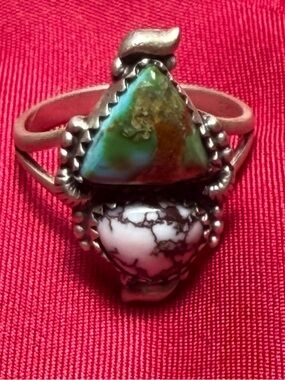 Matte Sterling Silver Turquoise Statement Ring Size 8 | Southwest Artisan Style